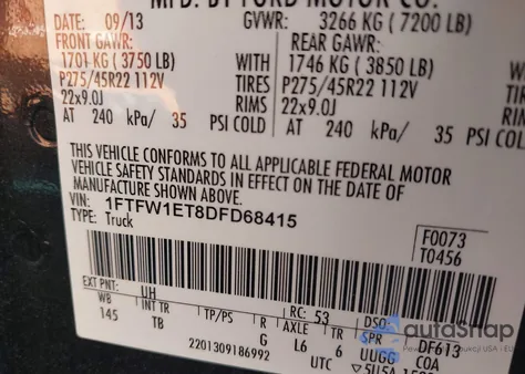 2013 Ford F-150 Limited from USA, damaged, VIN 1FTFW1ET8DFD68415